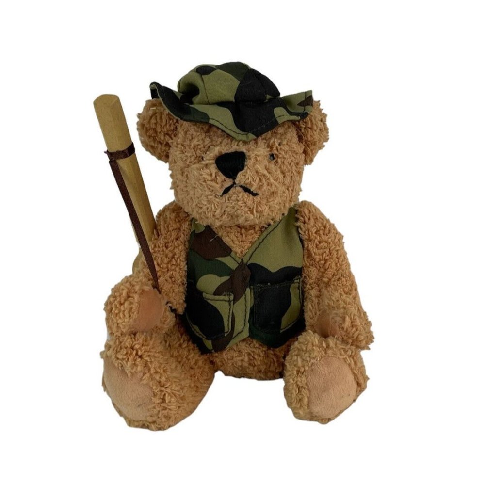 DanDee Collectors Choice Brown Teddy Bear 7" Plush‎ Camo Hat Vest Rifle Gun Toy
